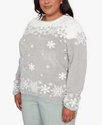 Alfred Dunner Plus Stockbridge Snowflake Embroidery Chenille Sweater