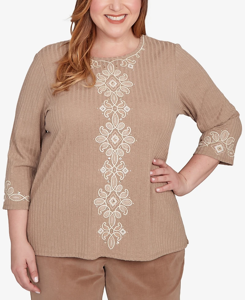 Alfred Dunner Plus Vienna Embroidered Medallion Center Knit Top