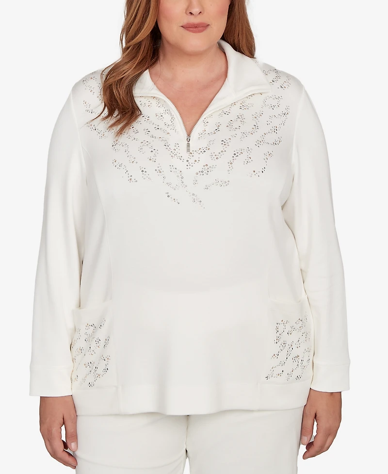 Alfred Dunner Plus Vienna Metallic Studded Animal Pattern Knit Top