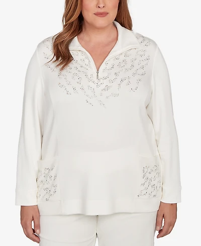 Alfred Dunner Plus Vienna Metallic Studded Animal Pattern Knit Top