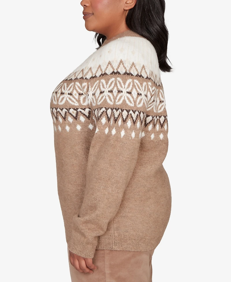 Alfred Dunner Plus Vienna Fair Isle Gold Studded Sweater