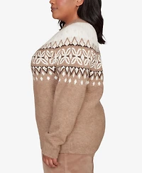 Alfred Dunner Plus Vienna Fair Isle Gold Studded Sweater