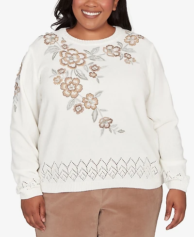 Alfred Dunner Plus Vienna Floral Embroidered Chenille Sweater