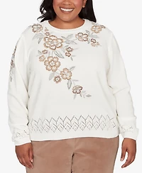 Alfred Dunner Plus Vienna Floral Embroidered Chenille Sweater