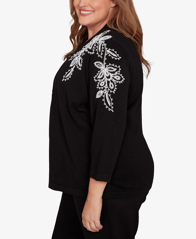 Alfred Dunner Plus Barcelona Floral Soutache Two One Sweater With Necklace