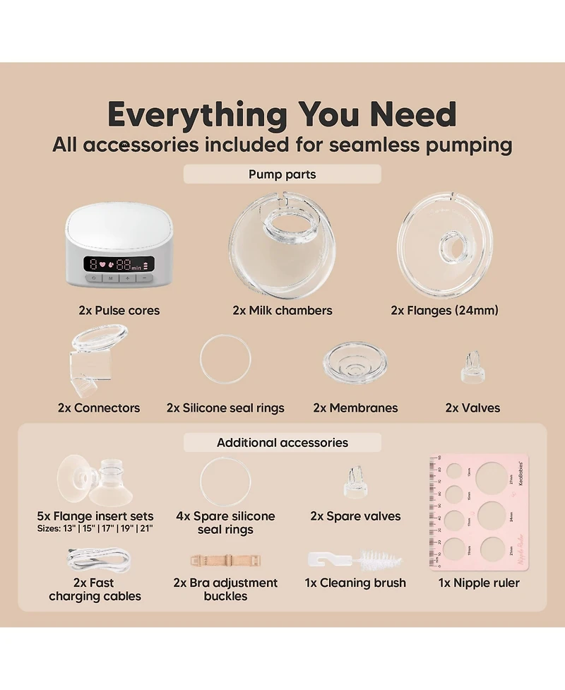 KeaBabies Pulse S10 Pro Breast Pump Hands Free, Electric Wearable Breastfeeding Pump, With Full Set Soft Silicone Flange Inserts