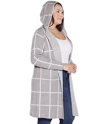 Belldini Plus Hooded Windowpane Plaid Cardigan Sweater