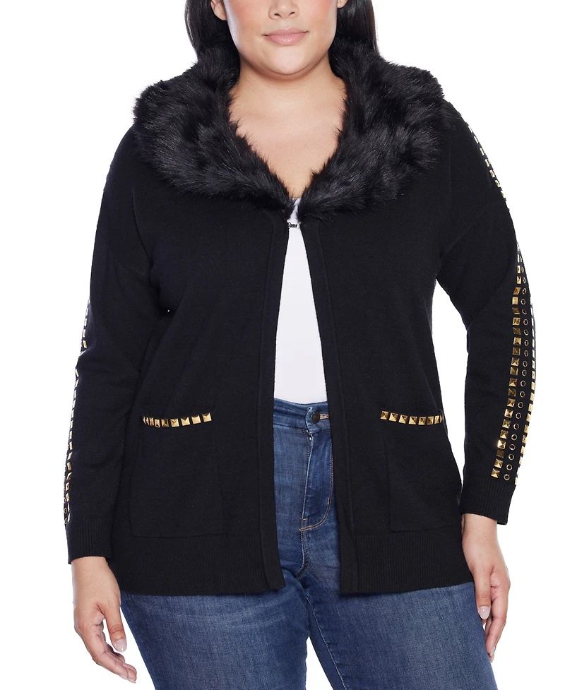 Belldini Plus Black Label Embellished Collar Cardigan Sweater