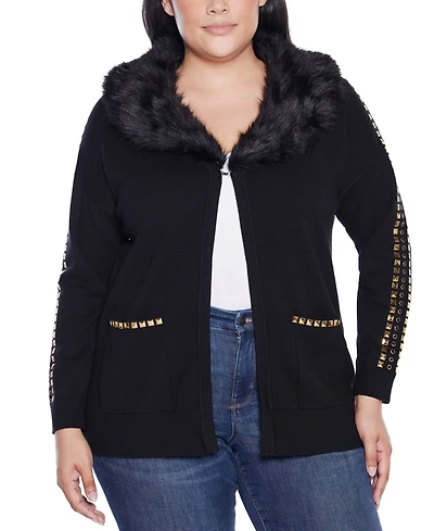 Belldini Plus Black Label Embellished Collar Cardigan Sweater