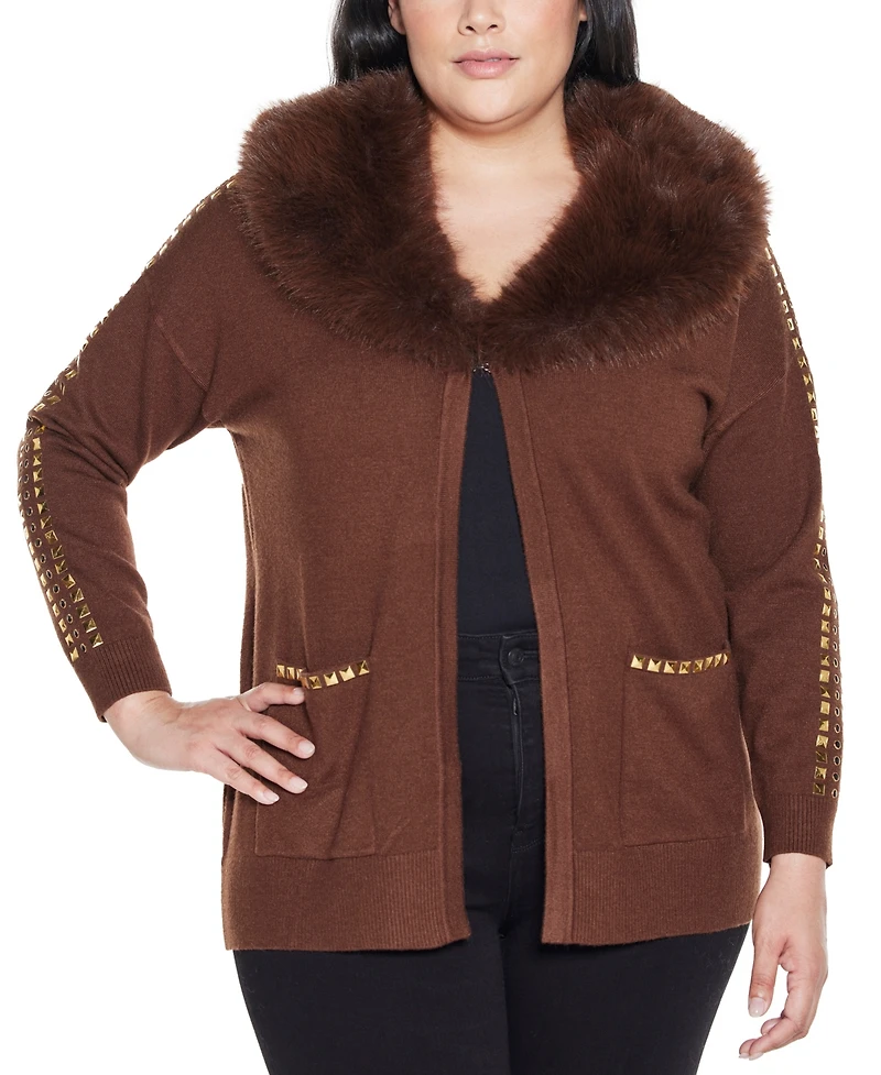 Belldini Plus Black Label Embellished Collar Cardigan Sweater