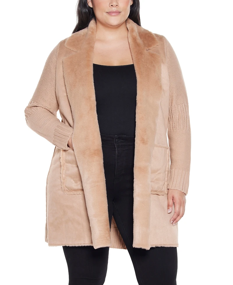 Belldini Plus Black Label-Trim Cardigan Sweater