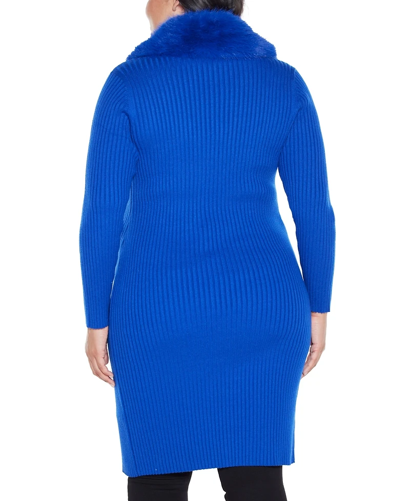 Belldini Plus Black Label Ribbed-Collar Duster Cardigan Sweater