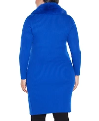 Belldini Plus Black Label Ribbed-Collar Duster Cardigan Sweater