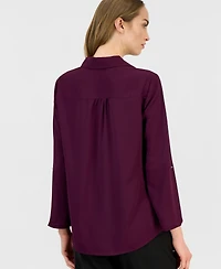 Ak Anne Klein Petite Collared Roll-Tab-Sleeve Shirt