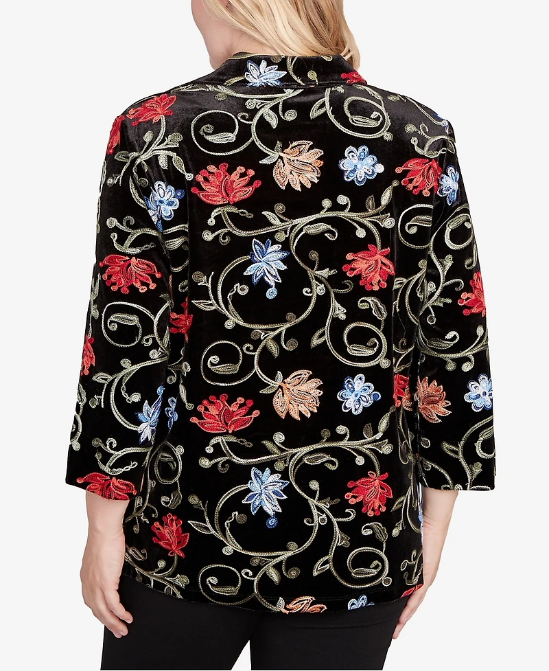 Alfred Dunner Petite Jet Setter Rich Velvet Floral 2 1 Collar Top