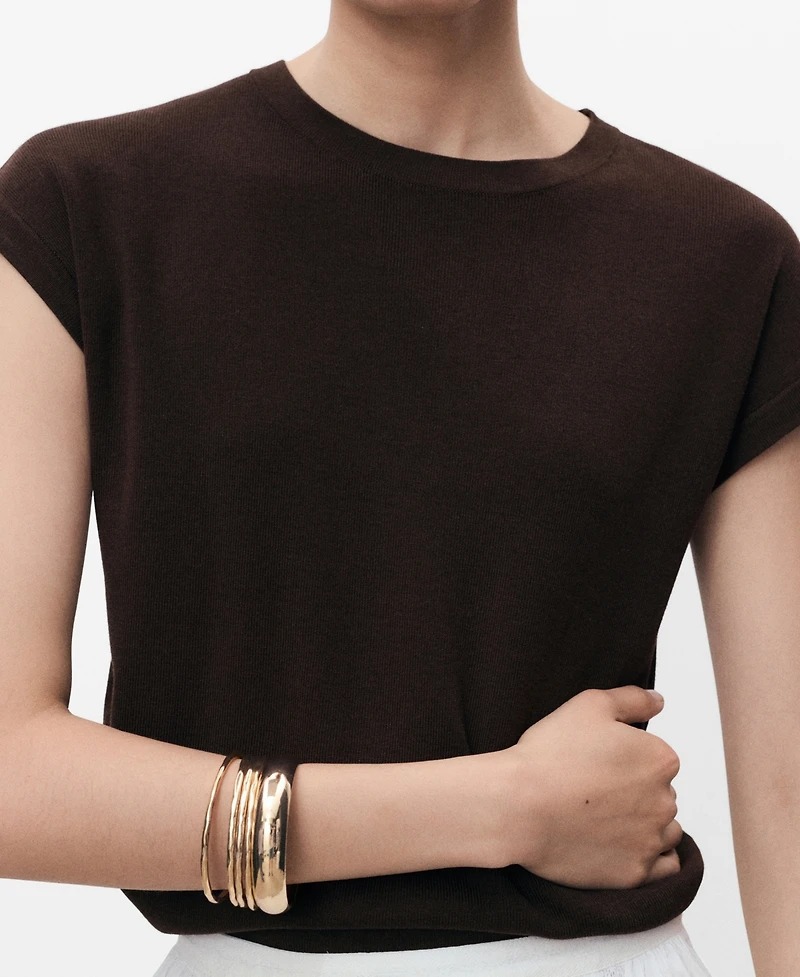 Mango Women's Short-Sleeved Knitted Cotton Sweater