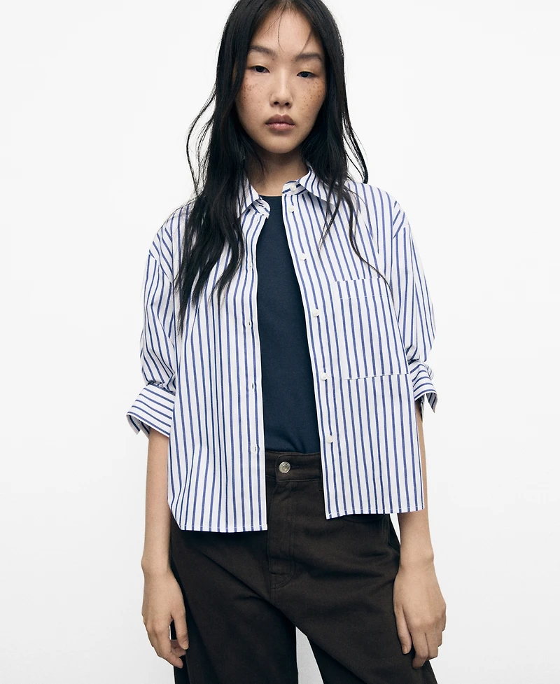 Mango Women's Striped Cropped Shirt