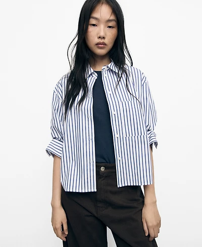 Mango Women's Striped Cropped Shirt