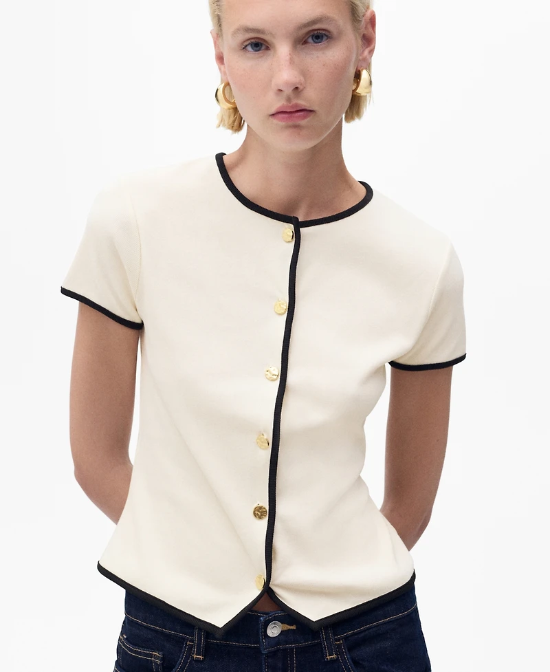 Mango Women's Contrasting Trim Cotton T-Shirt