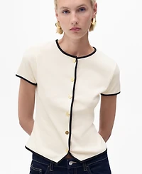 Mango Women's Contrasting Trim Cotton T-Shirt