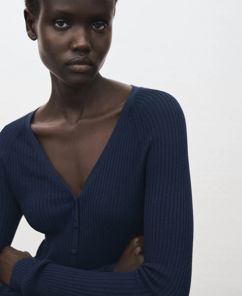 Mango Women's V-Neck Ribbed Knit Sweater