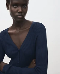 Mango Women's V-Neck Ribbed Knit Sweater