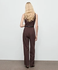Mango Women's Draped Neck And Belt Long Jumpsuit