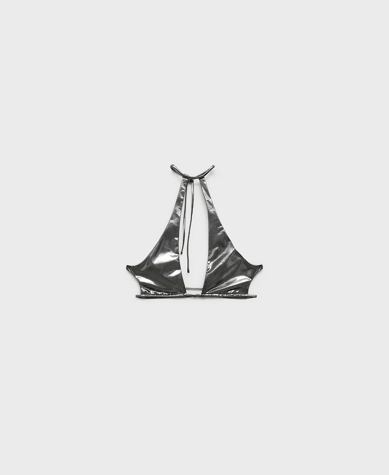 Mango Women's Metallic Cut-Out Bikini Top