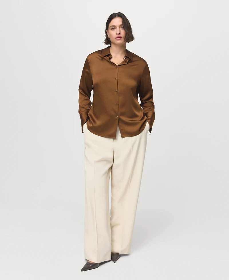 Mango Women's Satin Finish Flowy Shirt