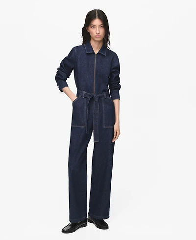 Mango Women's Belt Denim Jumpsuit
