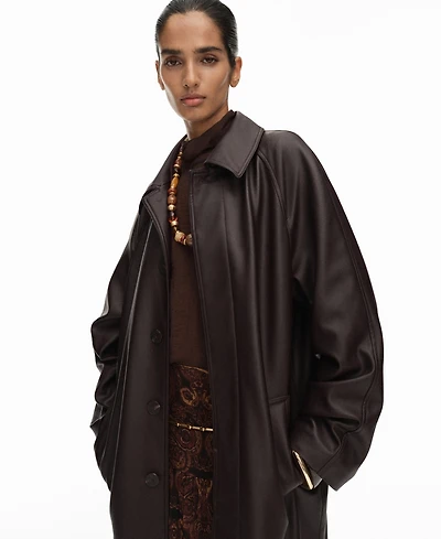 Mango Women's Long Leather-Effect Trench Coat