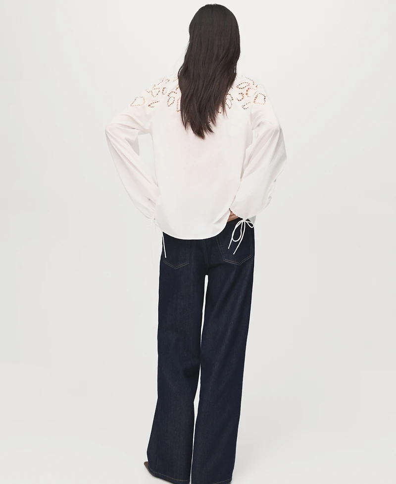 Mango Women's Bows Detail Embroidered Blouse
