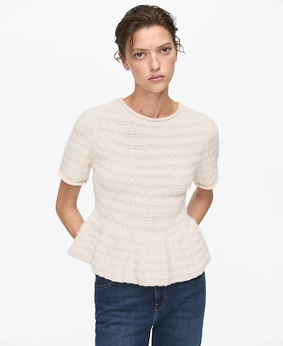 Mango Women's Ruffles Detail Textured Sweater