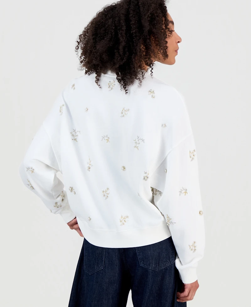 Driftwood Women's Embellished Embroidered Cotton Crewneck Sweatshirt