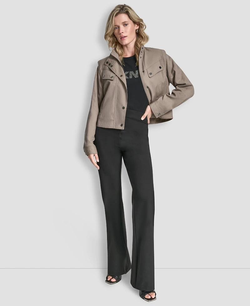 Dkny Women's Long Sleeve Cropped Moto Trench Coat