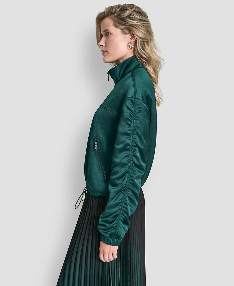 Dkny Women's Long Sleeve Ruched Cropped Bomber Jacket