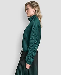 Dkny Women's Long Sleeve Ruched Cropped Bomber Jacket