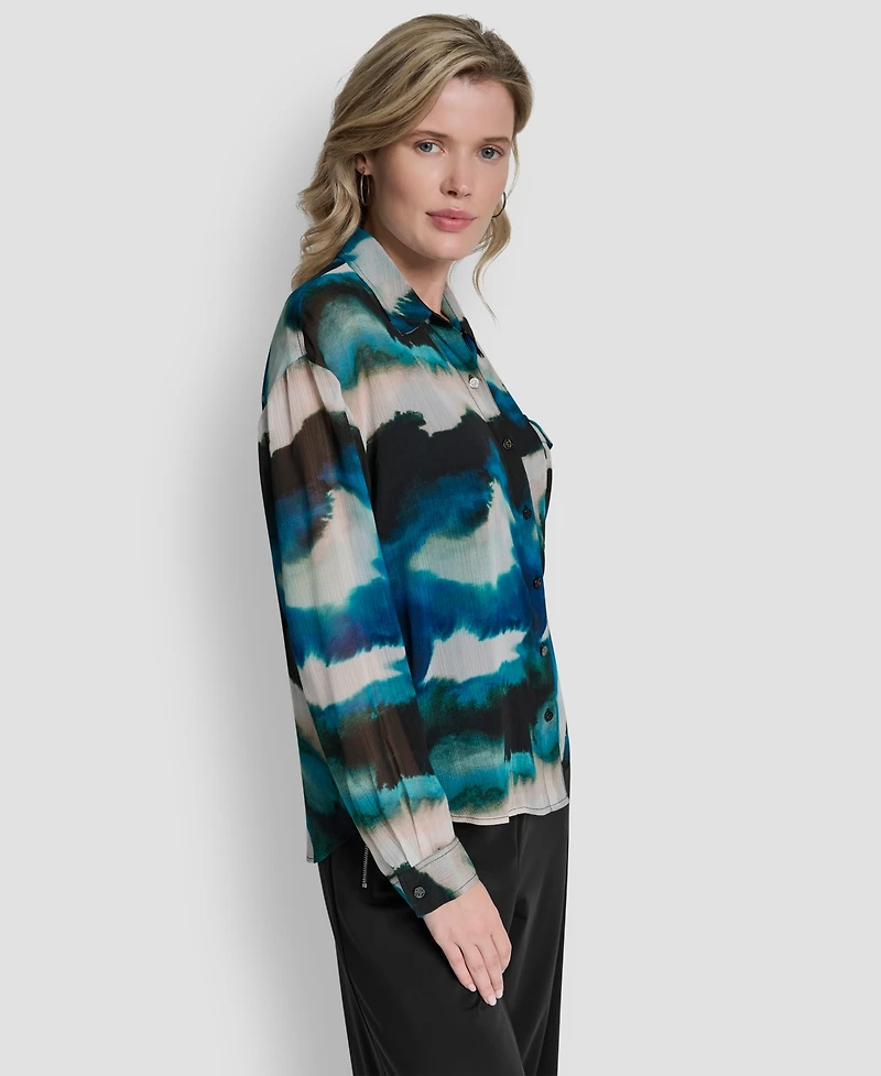 Dkny Women's Printed Long Sleeve Shirt