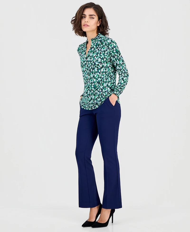 Ak Anne Klein Petite Ruffled-Neck Smocked-Cuff Top