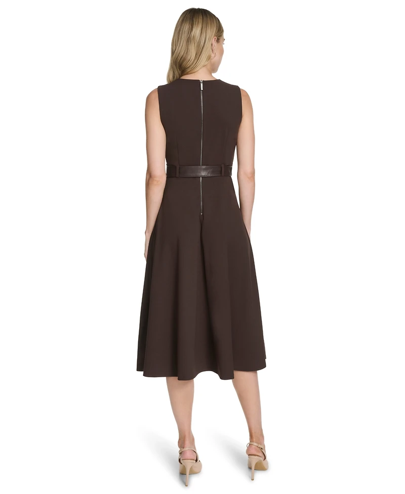 Calvin Klein Women's Belted Crewneck Midi Dress