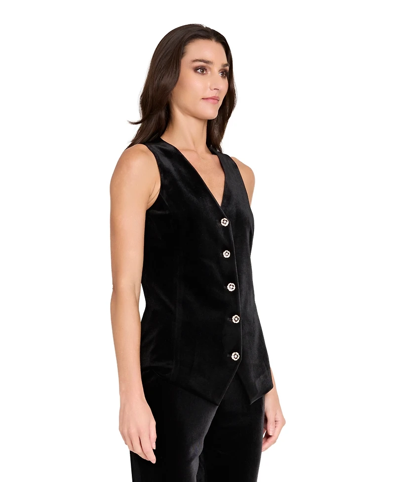 Tahari Asl Women's Collarless Velvet Vest