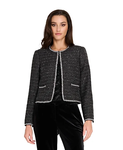 Tahari Asl Women's Long Sleeves Boucle Rhinestone Jacket