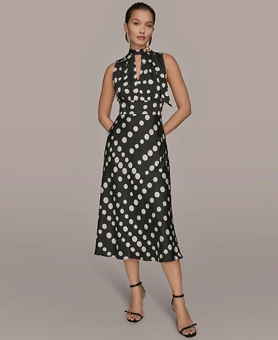 Donna Karan New York Women's Dot-Print Tie-Neck A-Line Dress