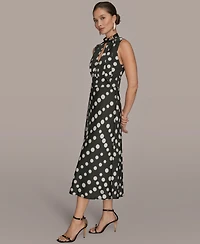 Donna Karan New York Women's Dot-Print Tie-Neck A-Line Dress