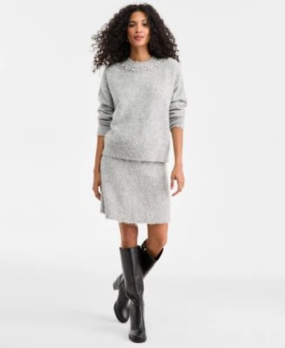 On 34th Womens Embellished Brushed Crewneck Sweater Mini Skirt Macys Exclusive