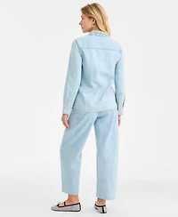 On 34th Womens Denim Button Up Shirt Embellished Barrel Leg Jeans Macys Exclusive