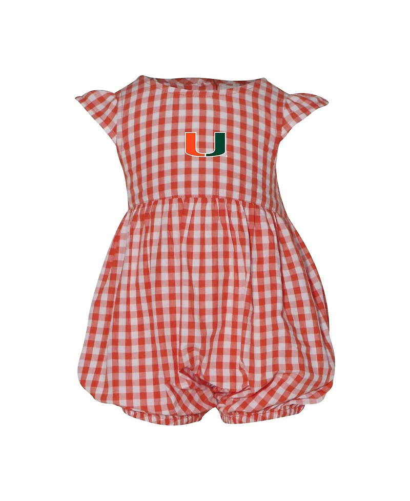 Garb Baby Boys and Girls Orange Miami Hurricanes Cara Gingham Ruffled Bodysuit