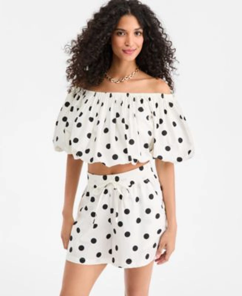 On 34th Womens Polka Dot Bubble Top Pull On Shorts Macys Exclusive