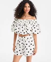 On 34th Womens Polka Dot Bubble Top Pull On Shorts Macys Exclusive