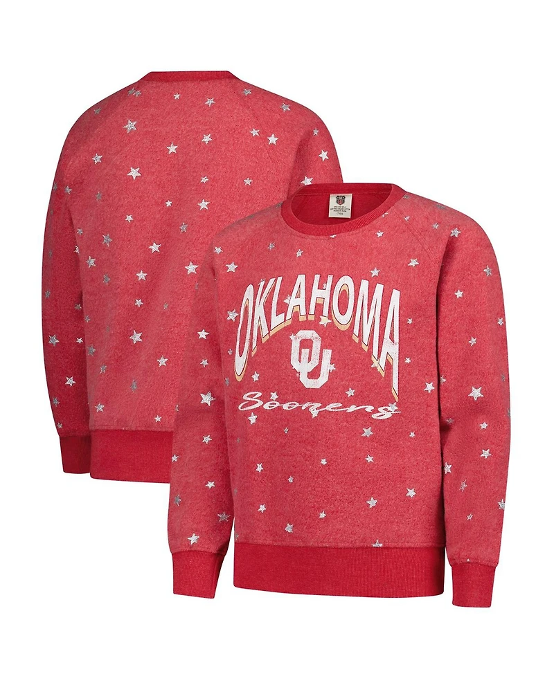 Wes & Willy Big Girls Crimson Oklahoma Sooners Shimmer Star Reverse Sweatshirt